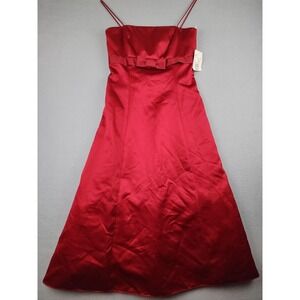 David's Bridal Dress Womens 4 Red Satin Empire A-Line Midi Formal Gown Wedding